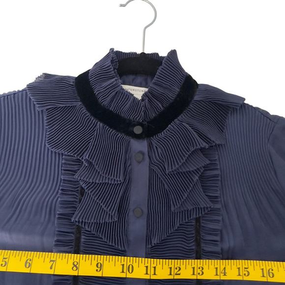 Diane Von Furstenberg DVF Jonquille Pleated High Neck Ruffle Blouse (4) - Picture 11 of 15